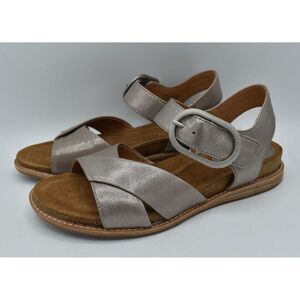 Sofft Womens Size 11 Bayo Anthracite Silver Leather Open Toe Sandals Shoes